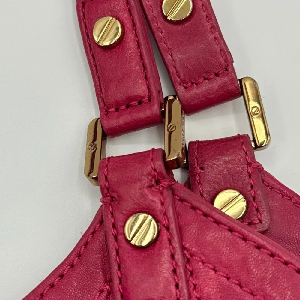 Tory Burch Magenta Leather‎ Tote Shoulder Bag Gold Logo Accent Chic